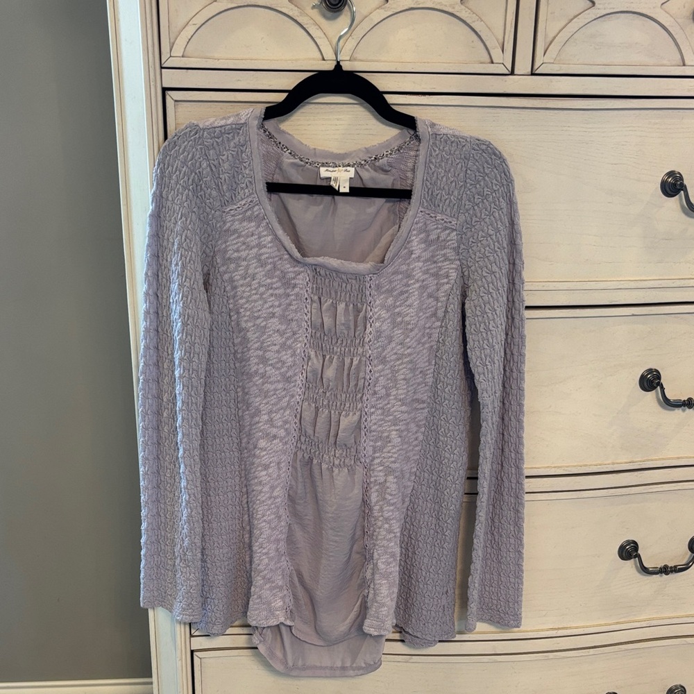 Meadow Rue Anthropology Lilac Blouse with Patterned Trim